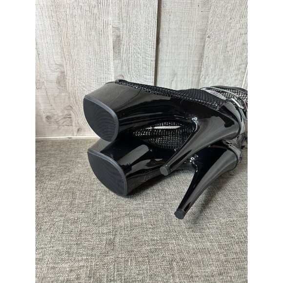 Womens Ellie 7" Heel Fishnet Bootie Stiletto Size 11 Rhinestone Straps 709 Swank - Picture 9 of 13